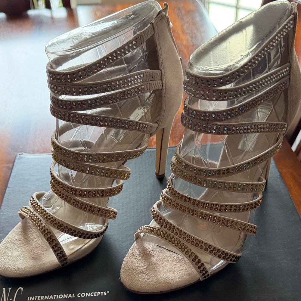 INC International Concepts Beige Rhinestone Heels